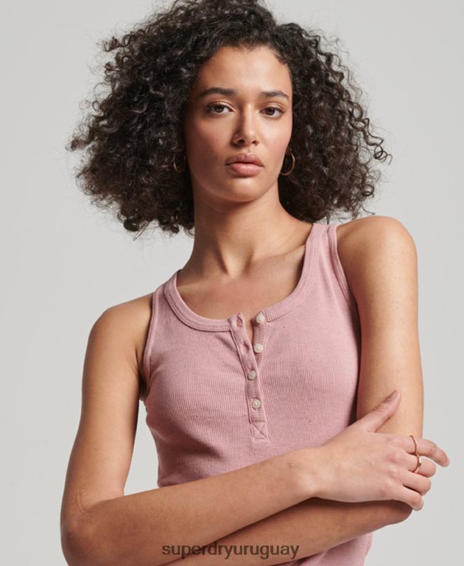 uy Superdry mujer camiseta sin mangas con botones rosa DT2N8Z2890 ropa
