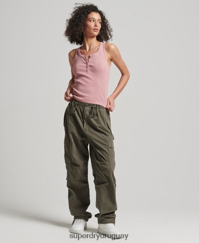 uy Superdry mujer camiseta sin mangas con botones rosa DT2N8Z2890 ropa