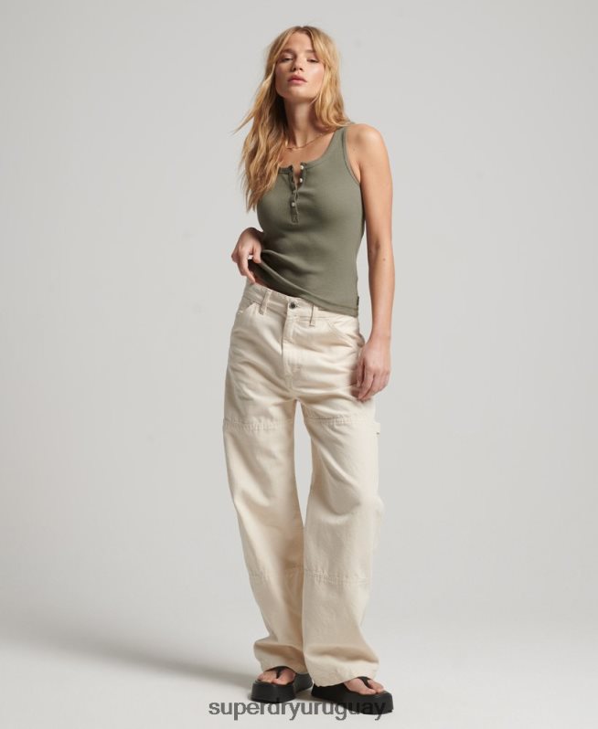 uy Superdry mujer camiseta sin mangas con botones verde DT2N8Z3032 ropa