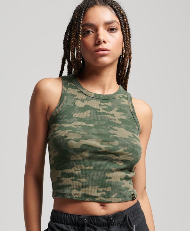 uy Superdry mujer camiseta sin mangas con estampado de corredor y aberturas verde DT2N8Z6716 ropa