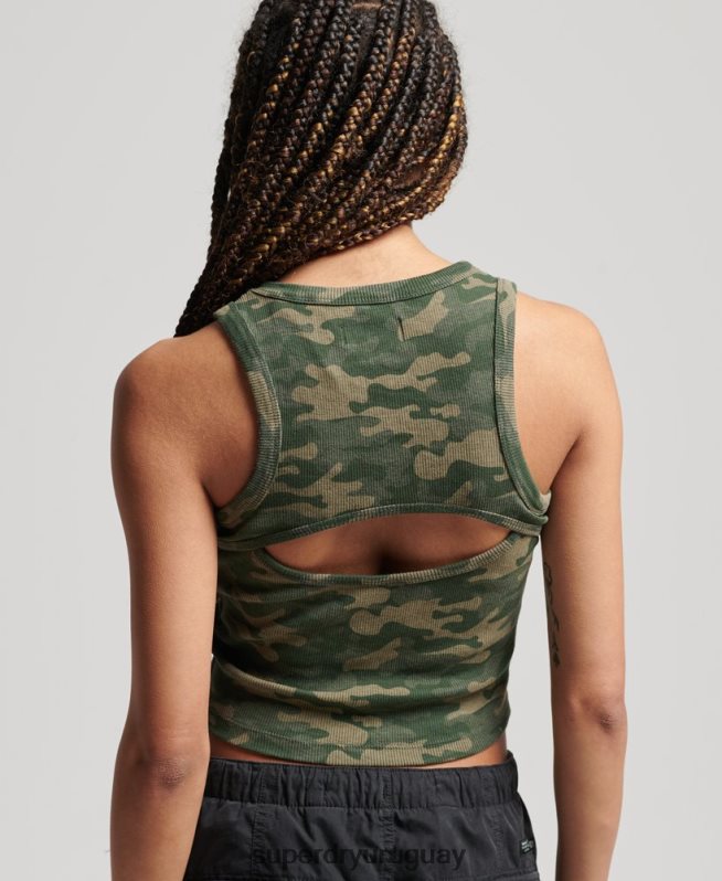 uy Superdry mujer camiseta sin mangas con estampado de corredor y aberturas verde DT2N8Z6716 ropa