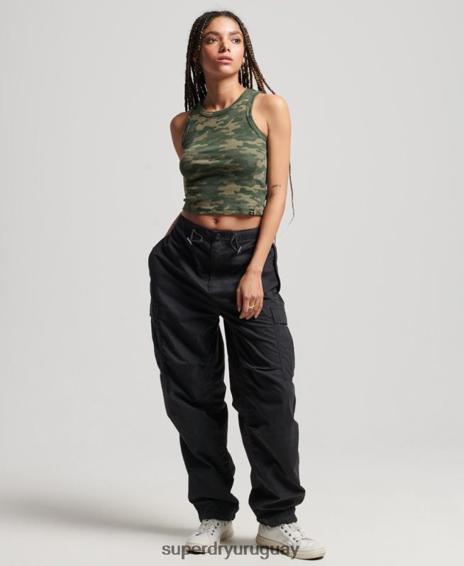 uy Superdry mujer camiseta sin mangas con estampado de corredor y aberturas verde DT2N8Z6716 ropa