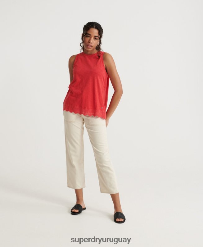 uy Superdry mujer camiseta sin mangas con mezcla de encaje rojo DT2N8Z3080 ropa