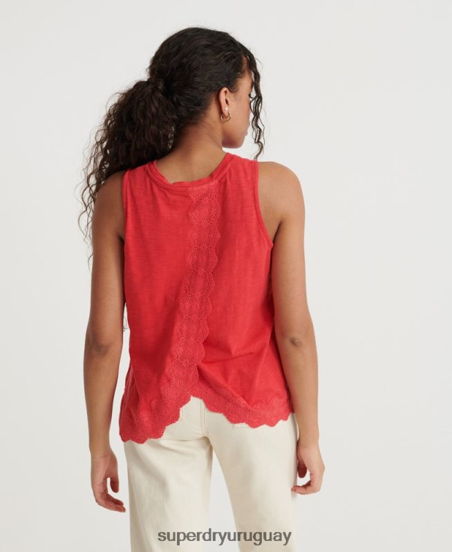 uy Superdry mujer camiseta sin mangas con mezcla de encaje rojo DT2N8Z3080 ropa