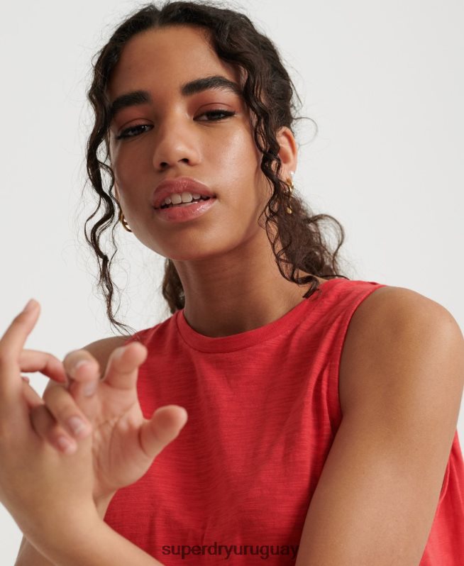 uy Superdry mujer camiseta sin mangas con mezcla de encaje rojo DT2N8Z3080 ropa