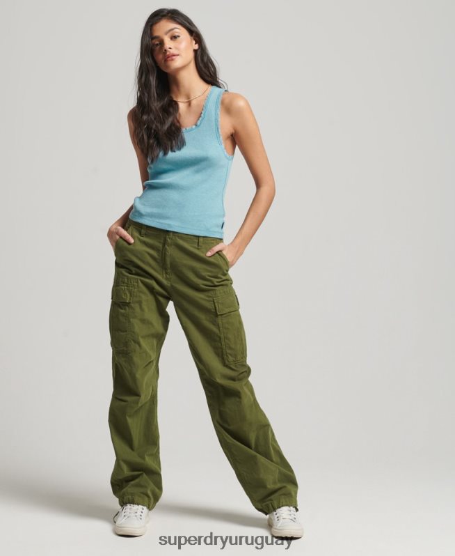 uy Superdry mujer camiseta sin mangas con ribete de encaje azul DT2N8Z2339 ropa