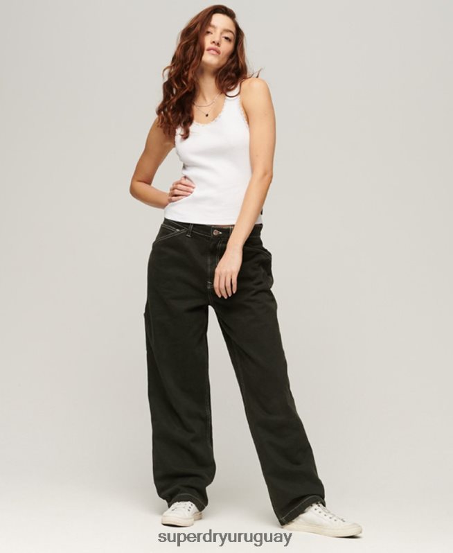 uy Superdry mujer camiseta sin mangas con ribete de encaje blanco DT2N8Z1972 ropa