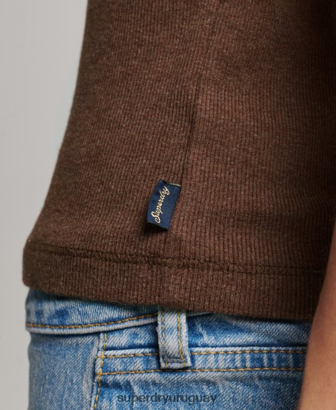 uy Superdry mujer camiseta sin mangas con ribete de encaje marrón DT2N8Z2345 ropa