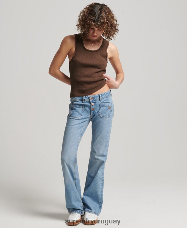 uy Superdry mujer camiseta sin mangas con ribete de encaje marrón DT2N8Z2345 ropa