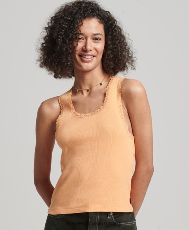uy Superdry mujer camiseta sin mangas con ribete de encaje naranja DT2N8Z2331 ropa