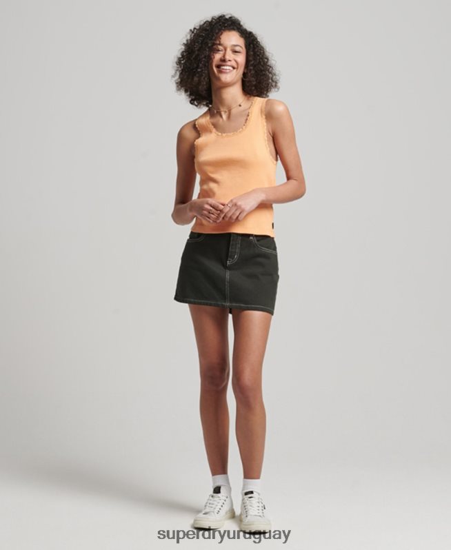 uy Superdry mujer camiseta sin mangas con ribete de encaje naranja DT2N8Z2331 ropa