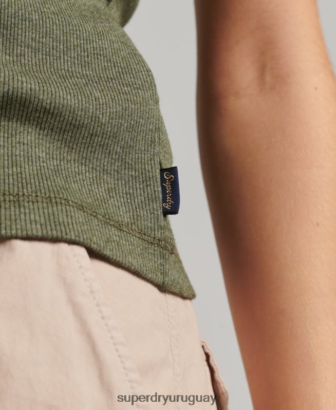 uy Superdry mujer camiseta sin mangas con ribete de encaje verde DT2N8Z1954 ropa