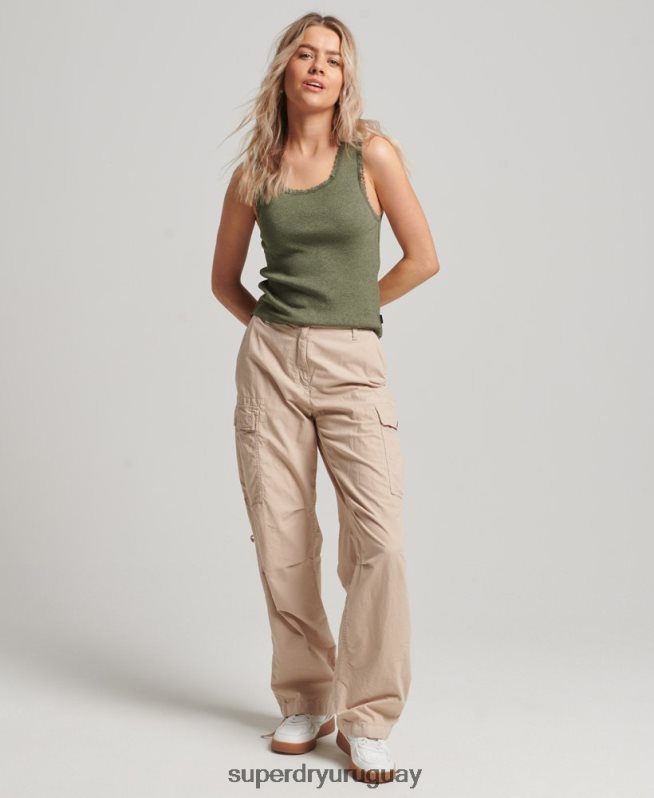 uy Superdry mujer camiseta sin mangas con ribete de encaje verde DT2N8Z1954 ropa