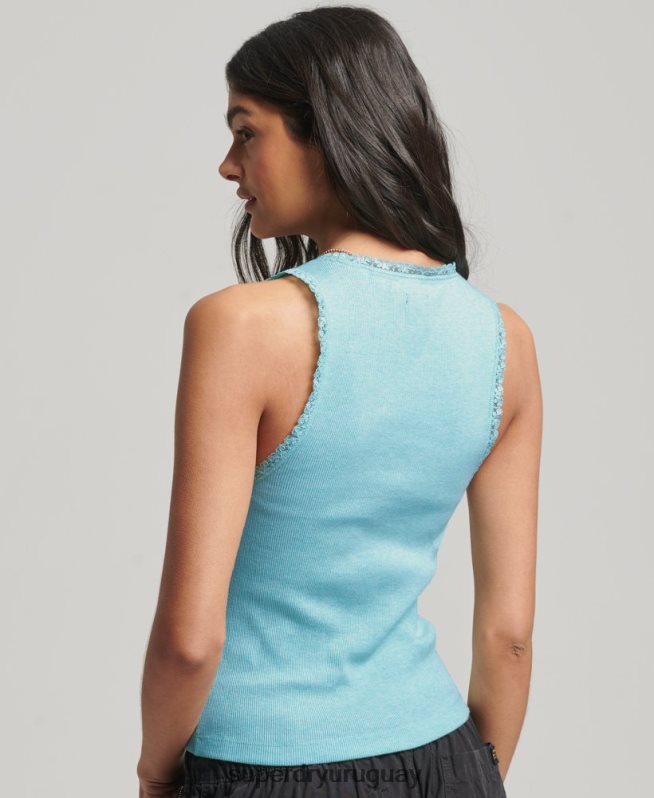 uy Superdry mujer camiseta sin mangas con ribete de encaje verde DT2N8Z2336 ropa
