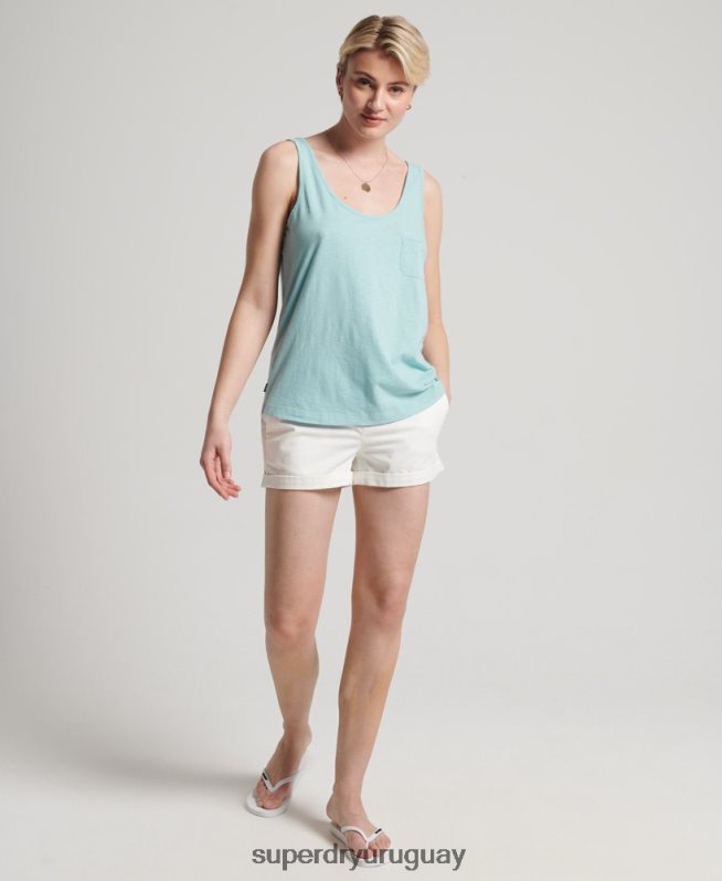 uy Superdry mujer camiseta sin mangas de algodón orgánico con bolsillo azul DT2N8Z6744 ropa