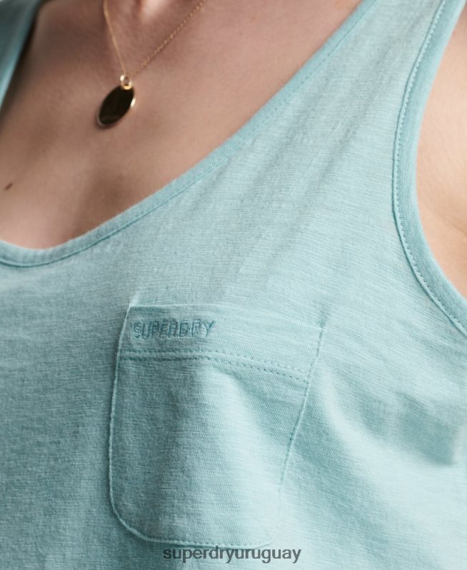 uy Superdry mujer camiseta sin mangas de algodón orgánico con bolsillo azul DT2N8Z6744 ropa