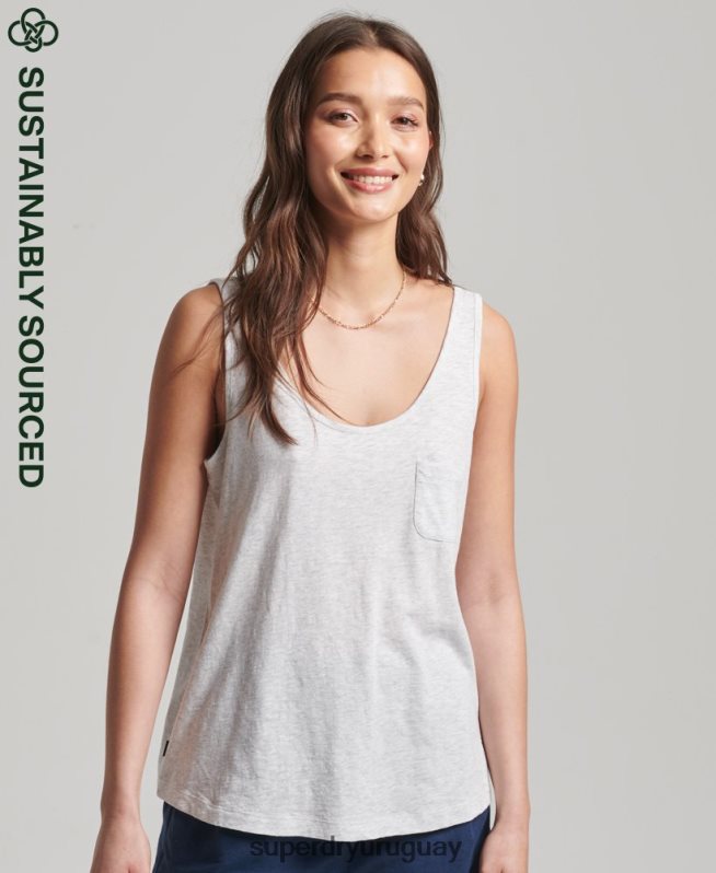 uy Superdry mujer camiseta sin mangas de algodón orgánico con bolsillo gris claro DT2N8Z6590 ropa