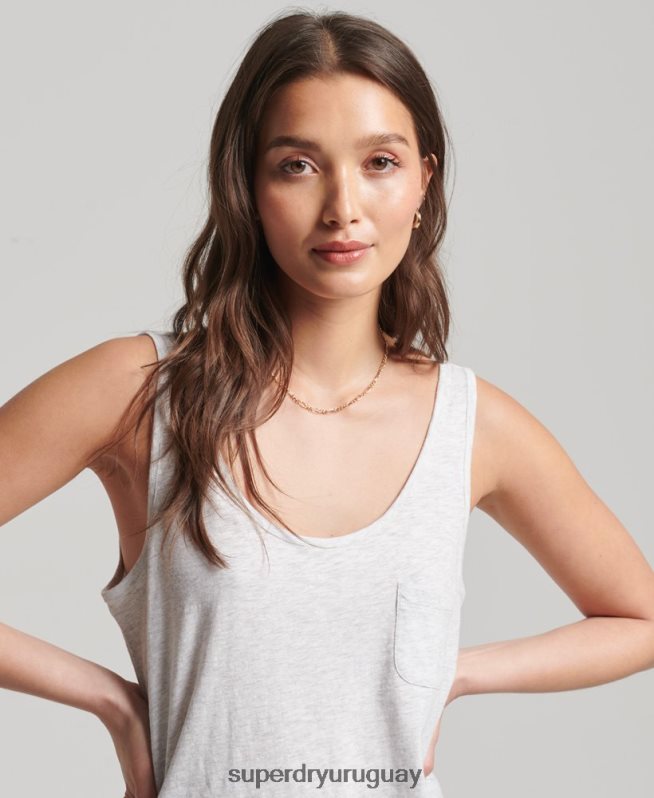uy Superdry mujer camiseta sin mangas de algodón orgánico con bolsillo gris claro DT2N8Z6590 ropa