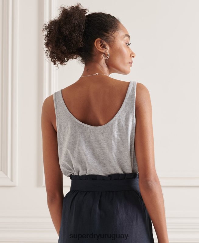 uy Superdry mujer camiseta sin mangas de algodón orgánico con bolsillo gris claro DT2N8Z6728 ropa