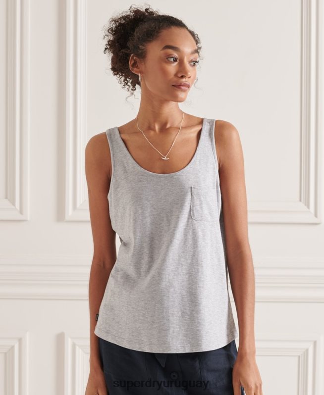 uy Superdry mujer camiseta sin mangas de algodón orgánico con bolsillo gris claro DT2N8Z6728 ropa