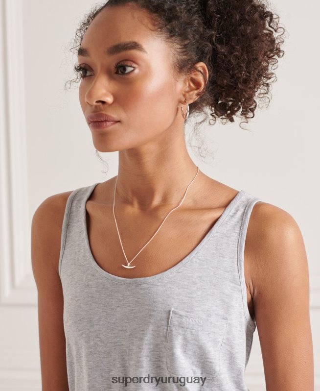 uy Superdry mujer camiseta sin mangas de algodón orgánico con bolsillo gris claro DT2N8Z6728 ropa