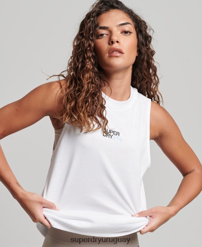 uy Superdry mujer camiseta sin mangas de algodón orgánico con tren largo y cuello alzado blanco DT2N8Z3009 ropa
