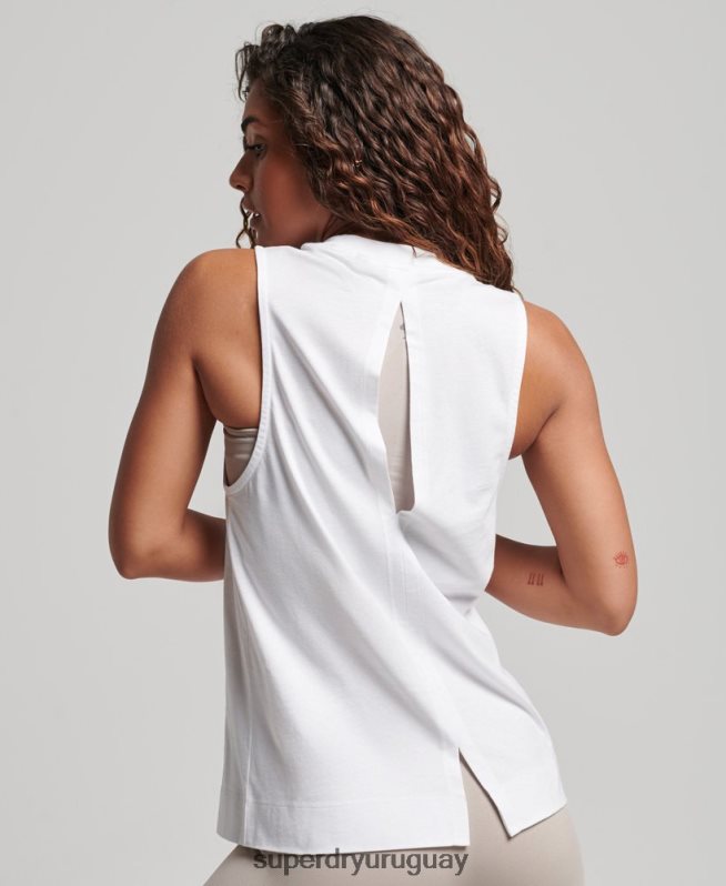 uy Superdry mujer camiseta sin mangas de algodón orgánico con tren largo y cuello alzado blanco DT2N8Z3009 ropa