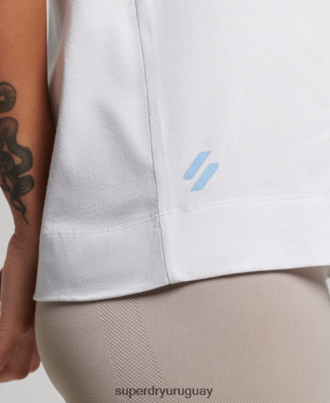 uy Superdry mujer camiseta sin mangas de algodón orgánico con tren largo y cuello alzado blanco DT2N8Z3009 ropa