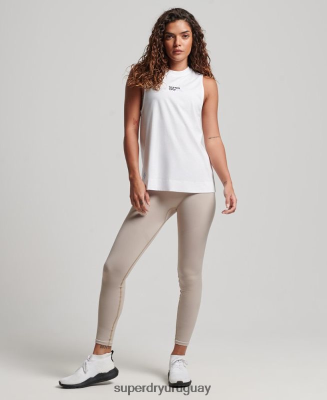 uy Superdry mujer camiseta sin mangas de algodón orgánico con tren largo y cuello alzado blanco DT2N8Z3009 ropa