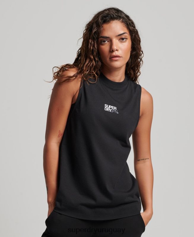 uy Superdry mujer camiseta sin mangas de algodón orgánico con tren largo y cuello alzado negro DT2N8Z2881 ropa