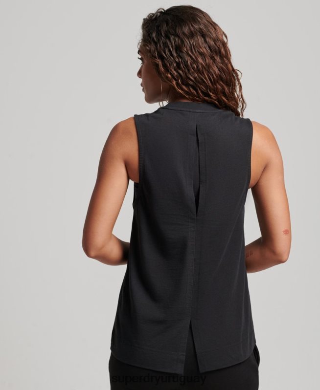 uy Superdry mujer camiseta sin mangas de algodón orgánico con tren largo y cuello alzado negro DT2N8Z2881 ropa