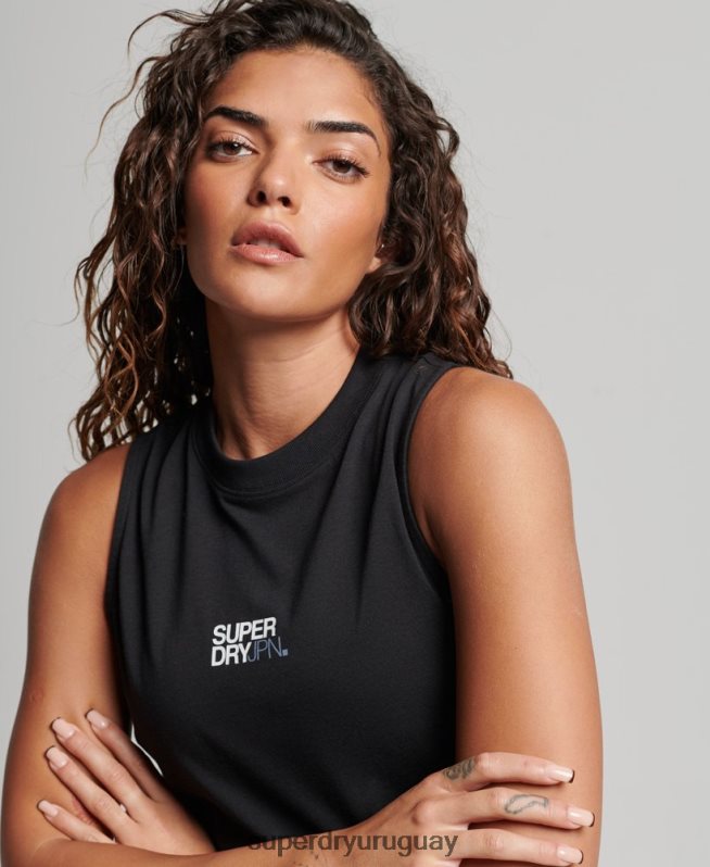 uy Superdry mujer camiseta sin mangas de algodón orgánico con tren largo y cuello alzado negro DT2N8Z2881 ropa