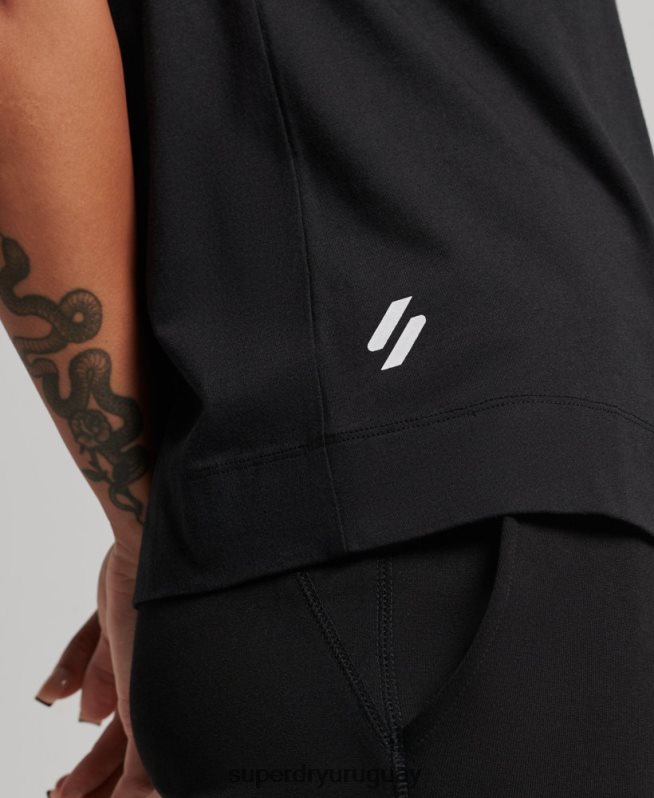 uy Superdry mujer camiseta sin mangas de algodón orgánico con tren largo y cuello alzado negro DT2N8Z2881 ropa