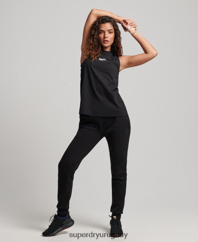 uy Superdry mujer camiseta sin mangas de algodón orgánico con tren largo y cuello alzado negro DT2N8Z2881 ropa