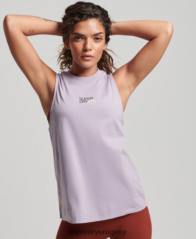 uy Superdry mujer camiseta sin mangas de algodón orgánico con tren largo y cuello alzado púrpura DT2N8Z2922 ropa