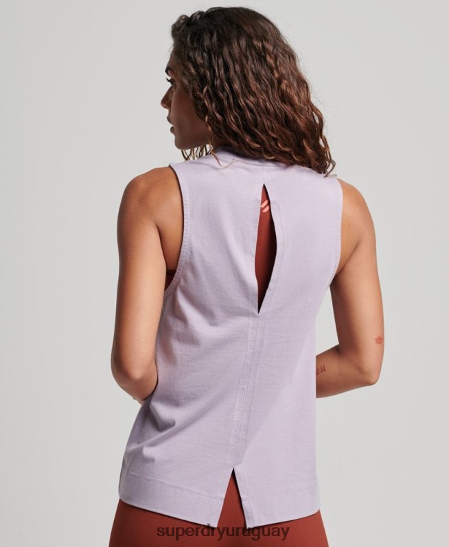 uy Superdry mujer camiseta sin mangas de algodón orgánico con tren largo y cuello alzado púrpura DT2N8Z2922 ropa