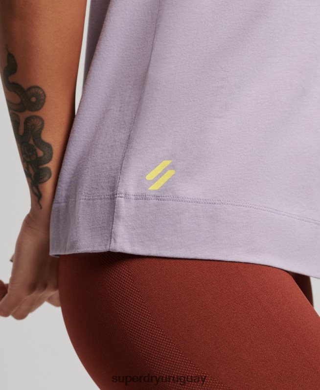 uy Superdry mujer camiseta sin mangas de algodón orgánico con tren largo y cuello alzado púrpura DT2N8Z2922 ropa
