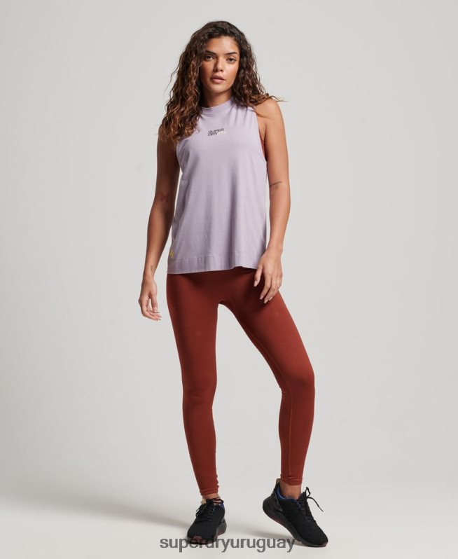 uy Superdry mujer camiseta sin mangas de algodón orgánico con tren largo y cuello alzado púrpura DT2N8Z2922 ropa