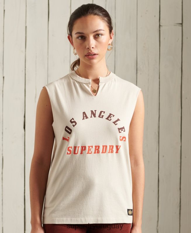 uy Superdry mujer camiseta sin mangas de banda bohemia crema DT2N8Z3079 ropa