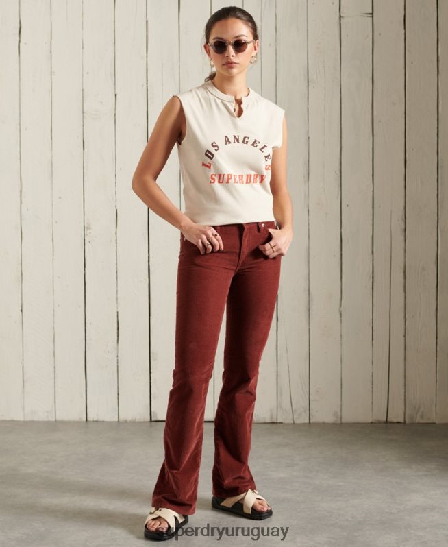 uy Superdry mujer camiseta sin mangas de banda bohemia crema DT2N8Z3079 ropa