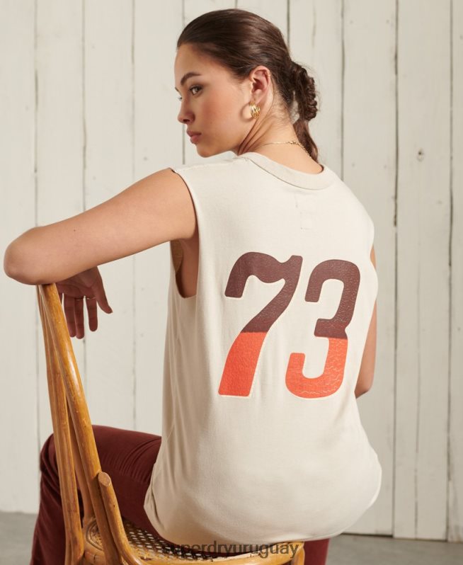 uy Superdry mujer camiseta sin mangas de banda bohemia crema DT2N8Z3079 ropa