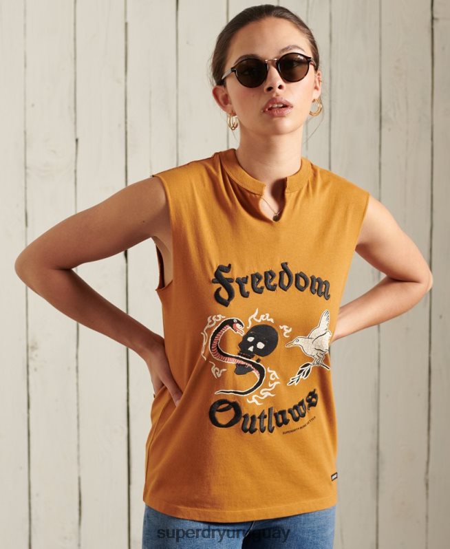 uy Superdry mujer camiseta sin mangas de banda bohemia naranja DT2N8Z3081 ropa