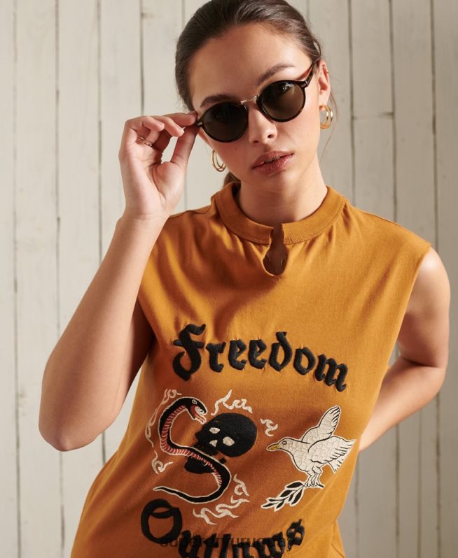uy Superdry mujer camiseta sin mangas de banda bohemia naranja DT2N8Z3081 ropa