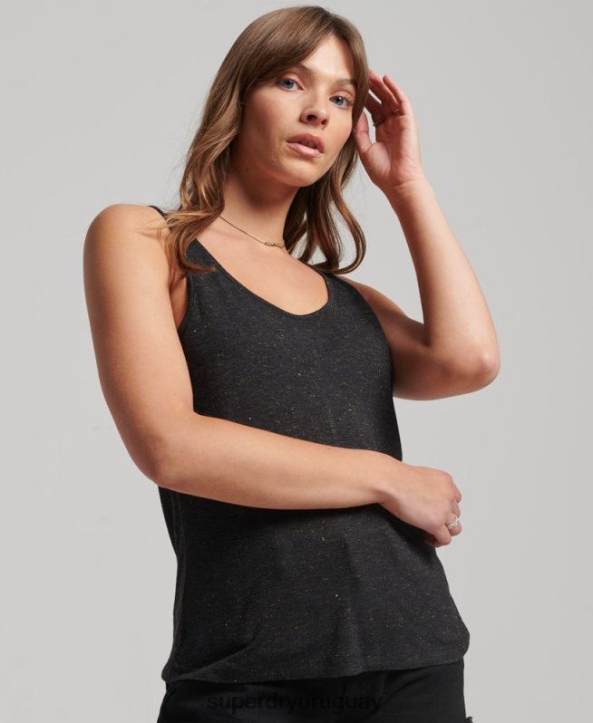 uy Superdry mujer camiseta sin mangas de jersey de estudios negro DT2N8Z2201 ropa