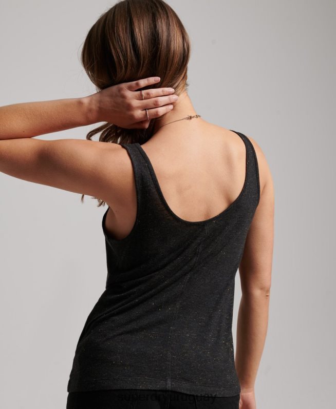 uy Superdry mujer camiseta sin mangas de jersey de estudios negro DT2N8Z2201 ropa