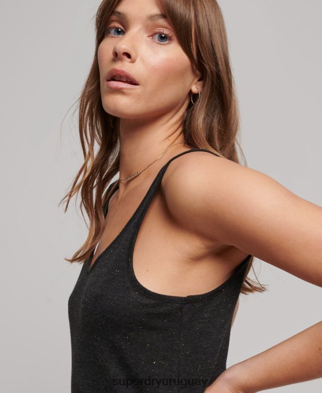 uy Superdry mujer camiseta sin mangas de jersey de estudios negro DT2N8Z2201 ropa