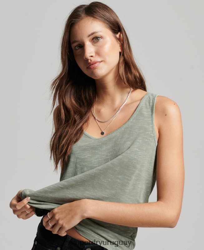 uy Superdry mujer camiseta sin mangas de jersey de estudios verde DT2N8Z2878 ropa
