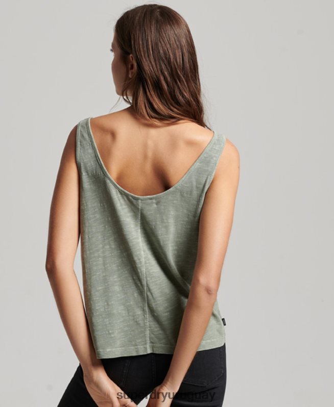 uy Superdry mujer camiseta sin mangas de jersey de estudios verde DT2N8Z2878 ropa