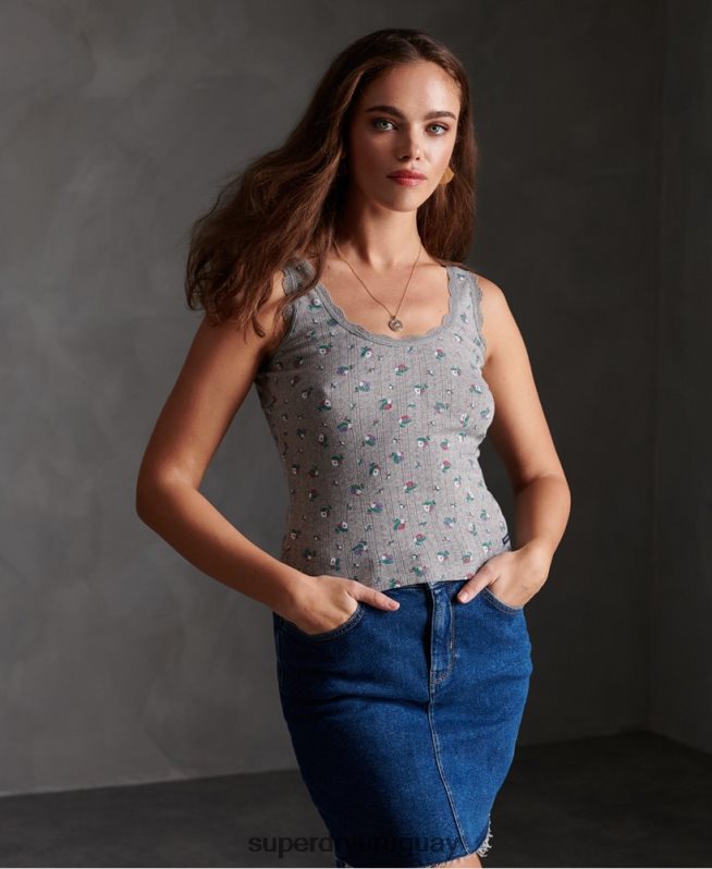 uy Superdry mujer camiseta sin mangas de punto esencial gris claro DT2N8Z3088 ropa