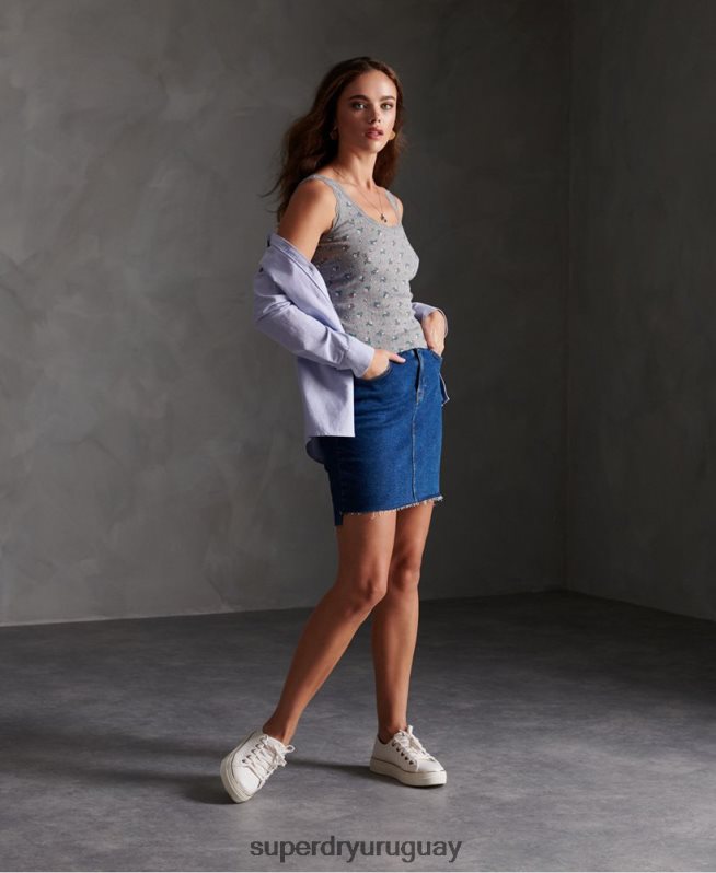 uy Superdry mujer camiseta sin mangas de punto esencial gris claro DT2N8Z3088 ropa